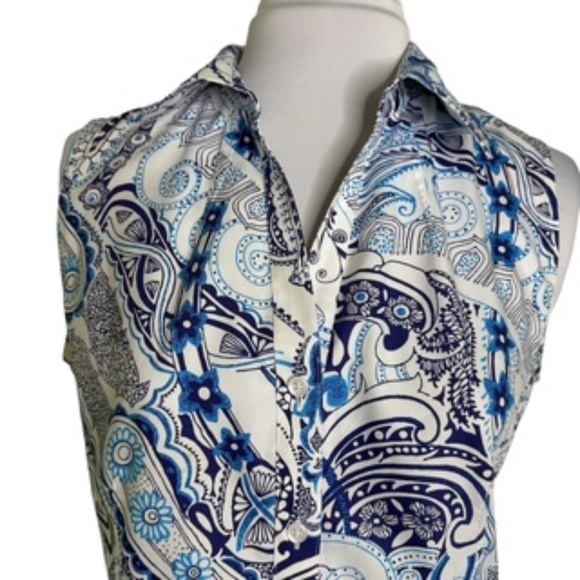 Gold Label Investments Sleeveless Floral/Abstract Design Button Down Shirt Sz 14 - Picture 2 of 6